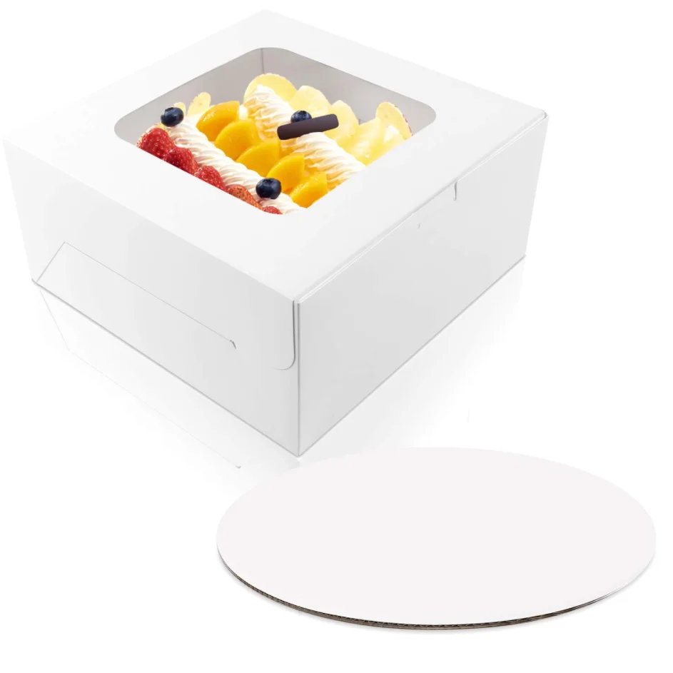 

10 x 10 x 5 inches Cake Bakery Boxes with Window 10 inches Round Cake Boards paper box for Cakes Pastries Cookies