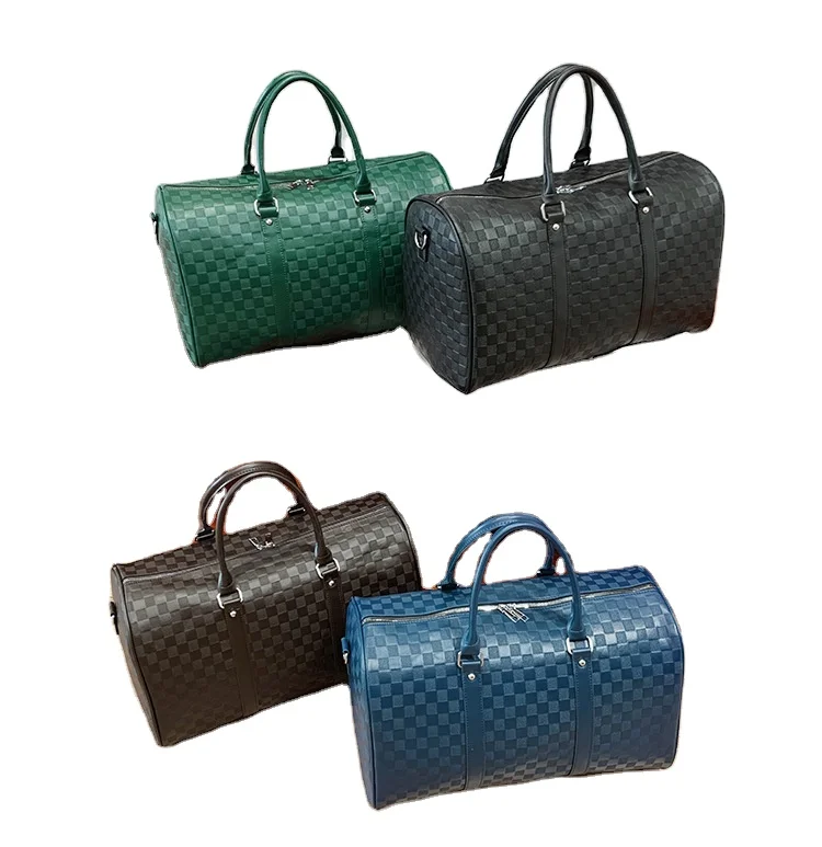 

Fashion plaid embossed short-distance travel bag portable large-capacity outing luggage bag soft leather gym bag customization