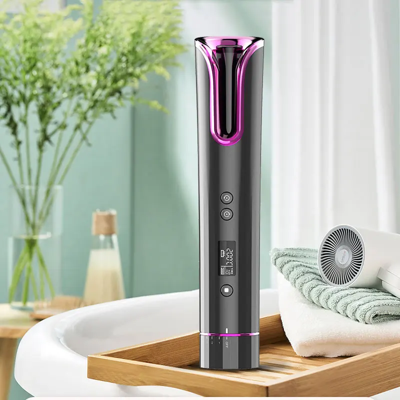 

USB Rechargeable Electric Auto Curlers Professional Lcd Temperature Display Oem Portable Cordless Hair Curler