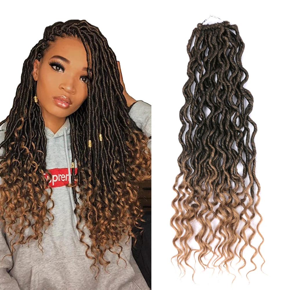 

AliLeader New Style Goddess Faux Locs Crochet Hair Braids Synthetic Braiding Hair Deep Wave Curly Ends Locs Hair Extension, 11 colors are availalbe