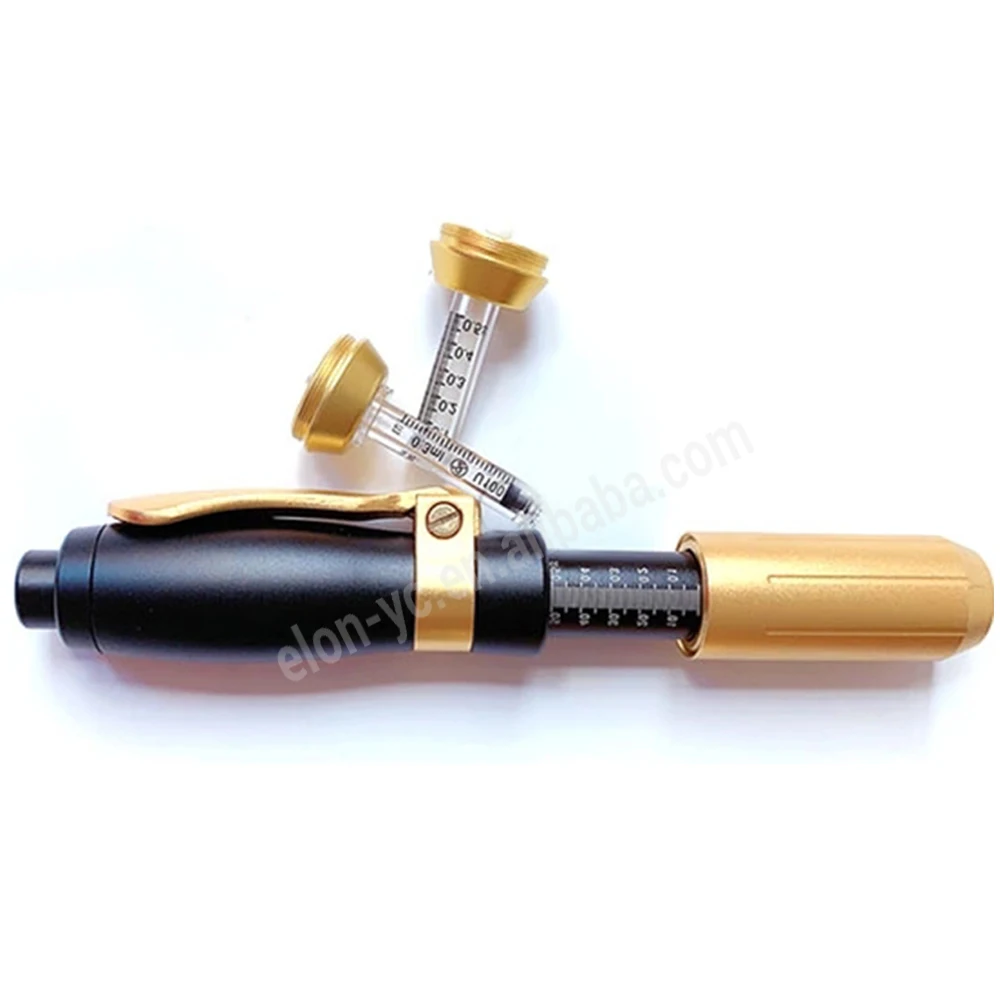 

ELON-YC OEM Mesotherapy Gun Newest 2 in 1 hyaluron pen 0.3/0.5 two head Needle Free Injector 24k gold hyaluronic pen, Black gold