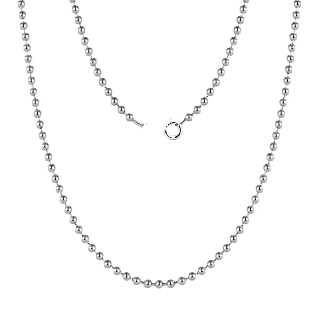 RINNTIN SC24 Solid 925 Sterling Silver 2MM 2.5MM Bead Ball Link Chain Necklace Beaded Ball Necklace for Men Women