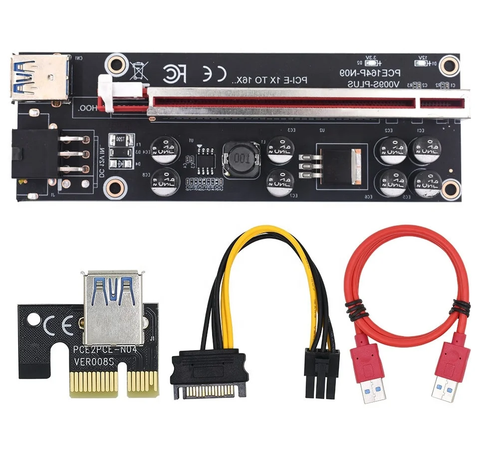 

PCIE Riser VER009s plus pci-e 1x to 16x usb 3.0 rise Extender PCI Express ver 009s plus with 8 capacitors, Black