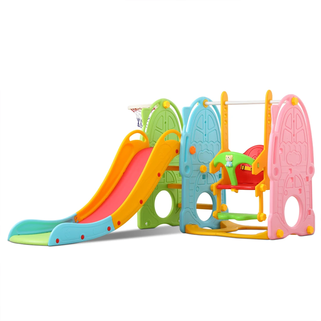 

Home Amusement Combination Playhouse Children Playground Slide With Swing, Pink,blue,green,colorful