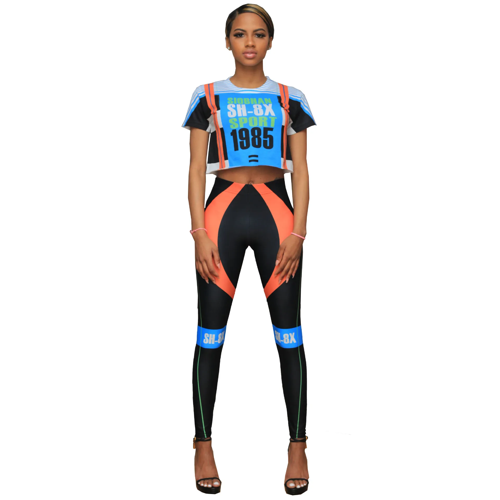 

2020 New arrivals women sexy short sleeve sports track suit yoga summer casual two piece set