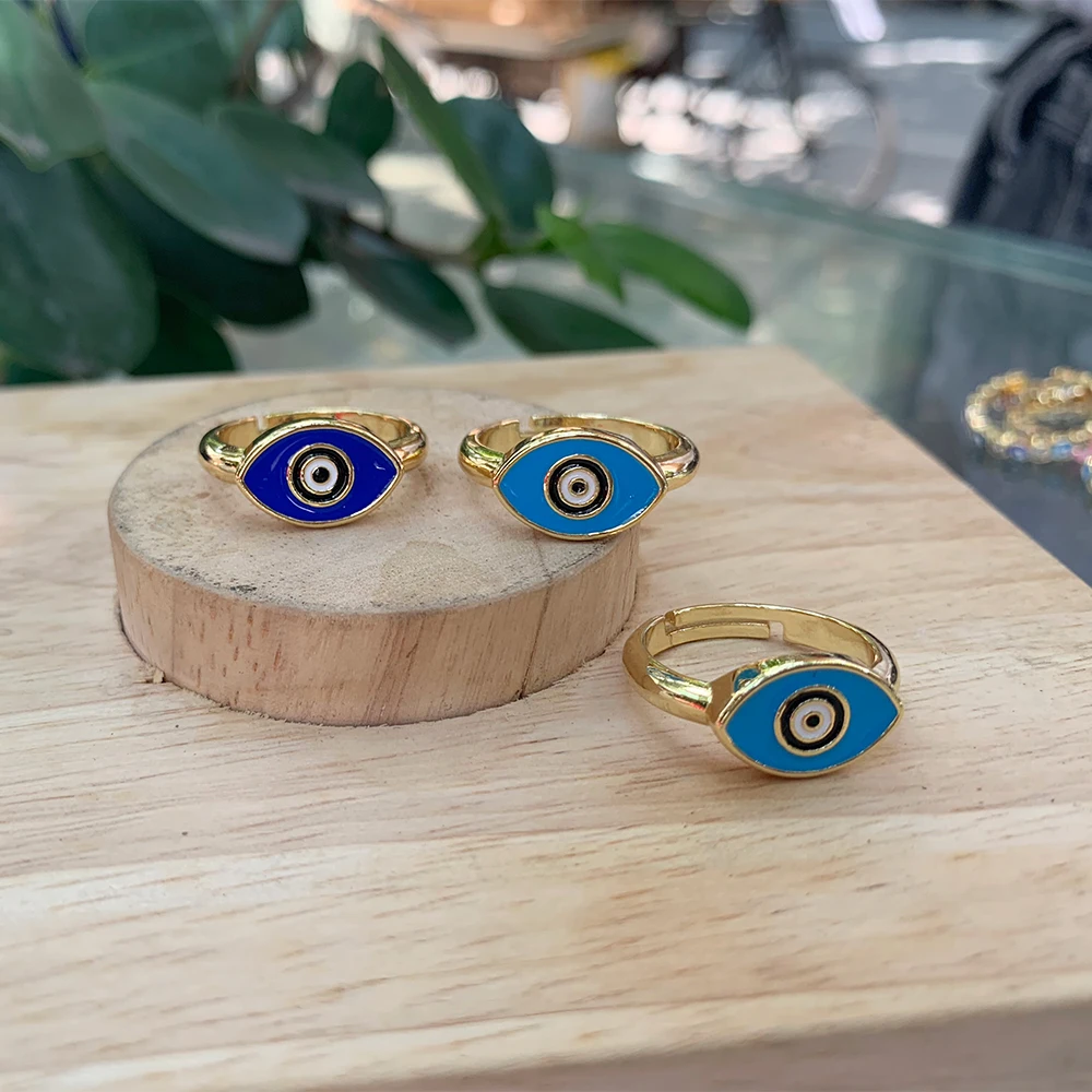 

Summer Style Enamel Blue Eye Ring Plating Adjustable Jewelry Nickel Free Jewelry accessories Factory Wholesale Price