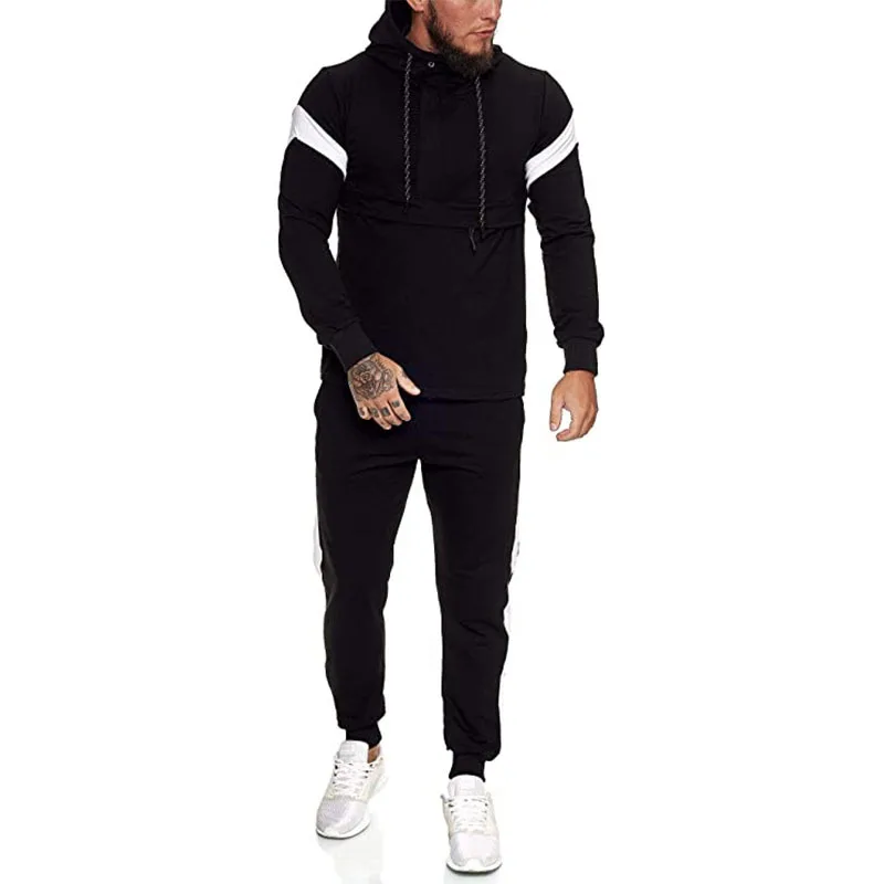 

Hedging hooded color matching casual outdoor training suit wholesale sportswear men 2 piece set clothing, As picture