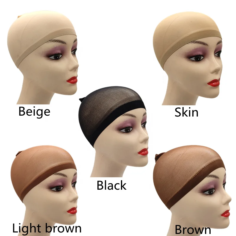 

Custom Logo Hairnets Wholesale Stretchy Close End Super Extra Thin Skin Breathable Ventilated Nylon Mesh Nude Stocking Wig Cap, Nude brown black braid skin or custom