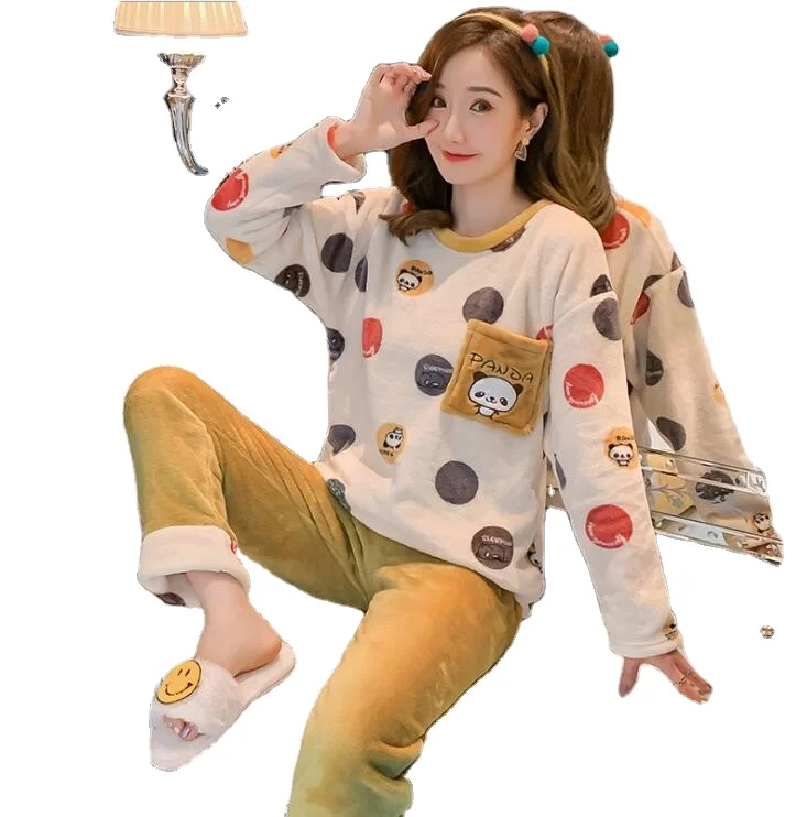 

ecowalson Autumn Winter Women Pyjamas Sets pajamas Sleepwear Suit Thick Warm Coral Flannel nightgown Female Cartoon Animal Pijam