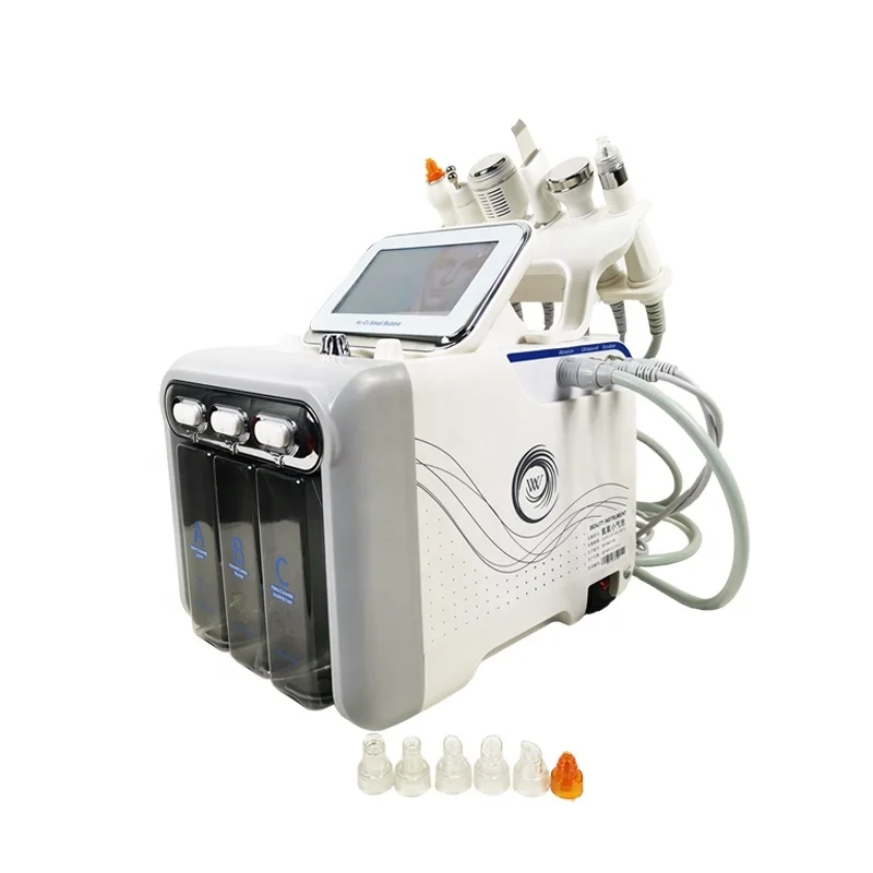 

Au-S517B 6 in 1 Hidrafacial Machine/Water Microdermabrasion H2O2 Spray Ultrasonic RF Skin Scrubber Device, White