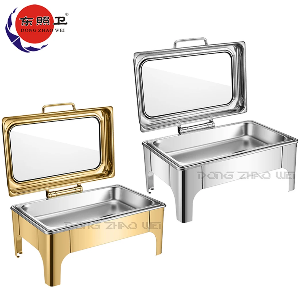 

Wholesale Chaffing Dishes 9L Stainless Steel Gold Rectangle Hydraulic Oblong Chafing Dish Buffet Set Luxury Hotel Food Warmer
