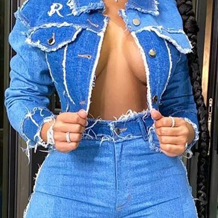 

Hot sale women's cardigan autumn patchwork jeans outfit jacket, 5 colors