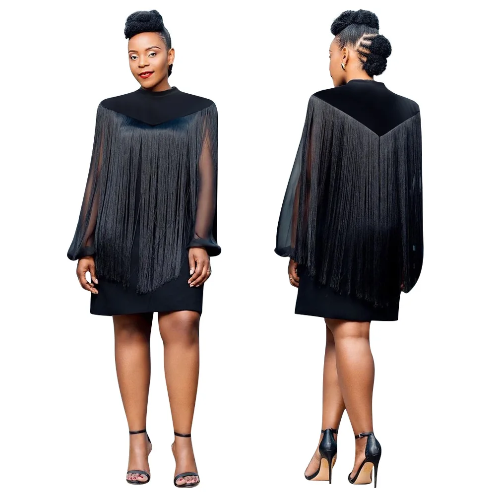 

New Fall Clothing For Women Long Sleeve Midi Dress Women Solid Color Dress For Spring Office Tassel Turkey Dresses