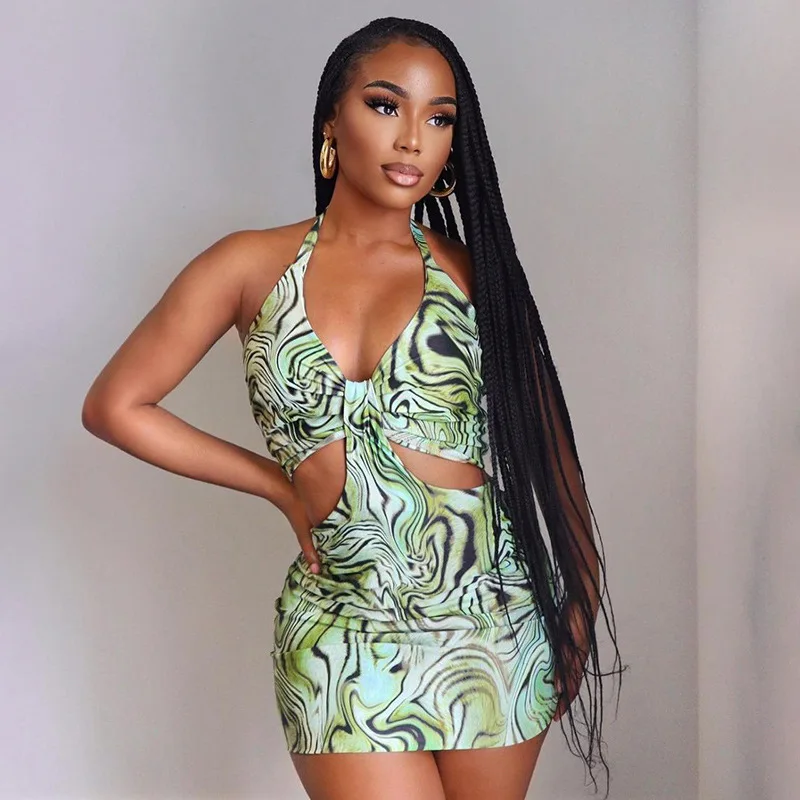 

B27040 - new arrivals 2021 fashion sexy sleeveless strap printed women mini dress