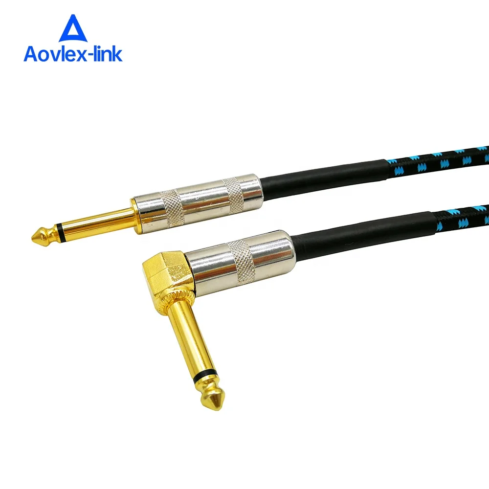 

Nylon Braid 6.35mm guitar cable gold plated TS 6.35 right angle male plug cable OFC 3 meter length