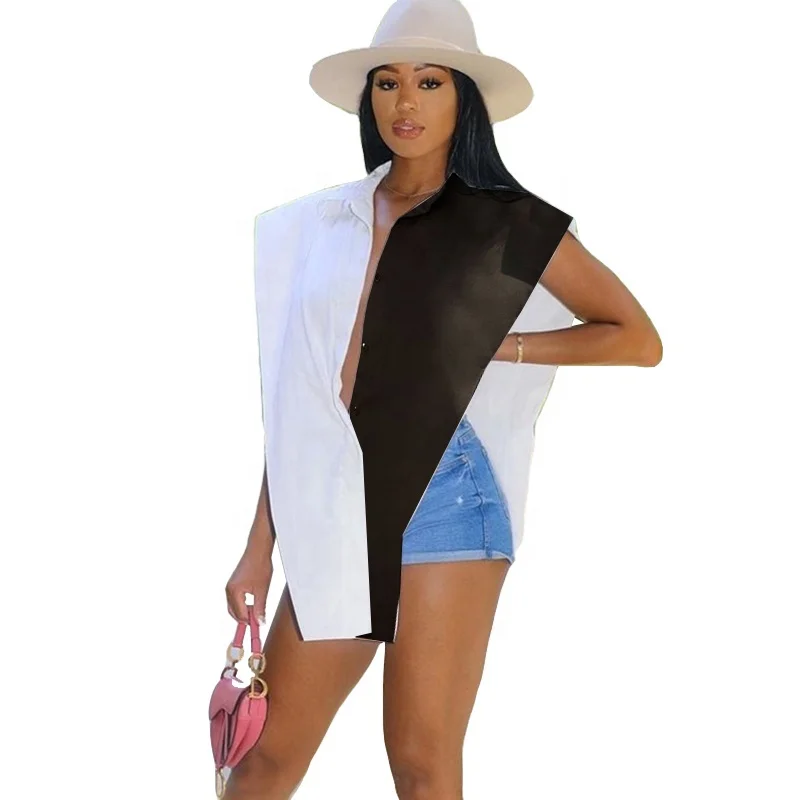 

Fashion Stitching Top Women Blouse Style Women's Sexy Sleeveless Hollow Bodysuit Personality Design Vest ladies Shirt