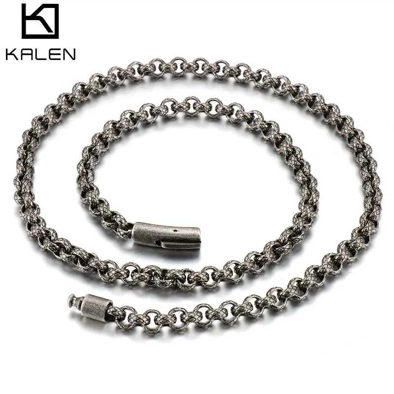 

KALEN Retro O Rolo Chain Men Stainless Steel Circle Shape Necklace