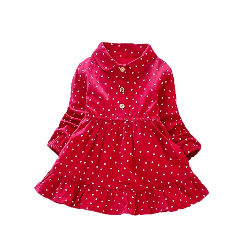 

Autumn Sweet Style Children Cloth Dress Cotton Lace Fashion Princess Dress Dot Pattern Girl Cute Dress Skirts