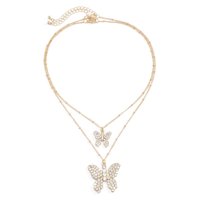 

Online INS Double Layered Butterfly Diamond Necklace Women, Picture