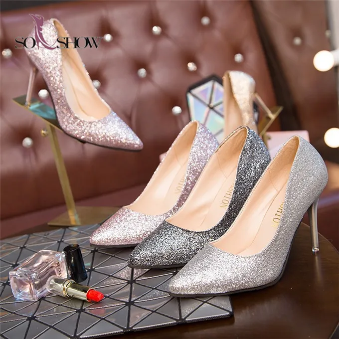 

Custom Wholesale shiny Shoes for Ladies and women Block Heel Pumps Heels Party