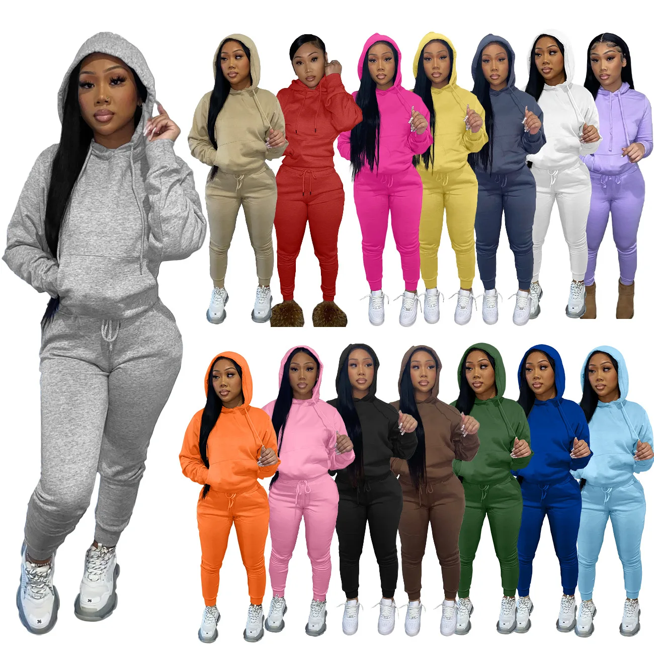 

2024 Winter Women Custom Logo Fleece Sweat Sets Tracksuit Women 2 Piece Tracksuit Sweatsuit Set