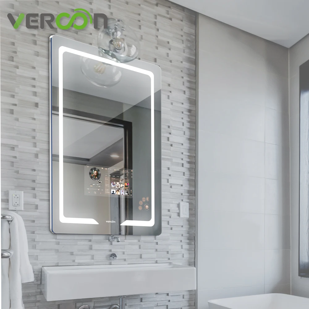 

Vercon intelligent 21.5 inch touch screen magic bathroom mirror slim waterproof android smart mirror