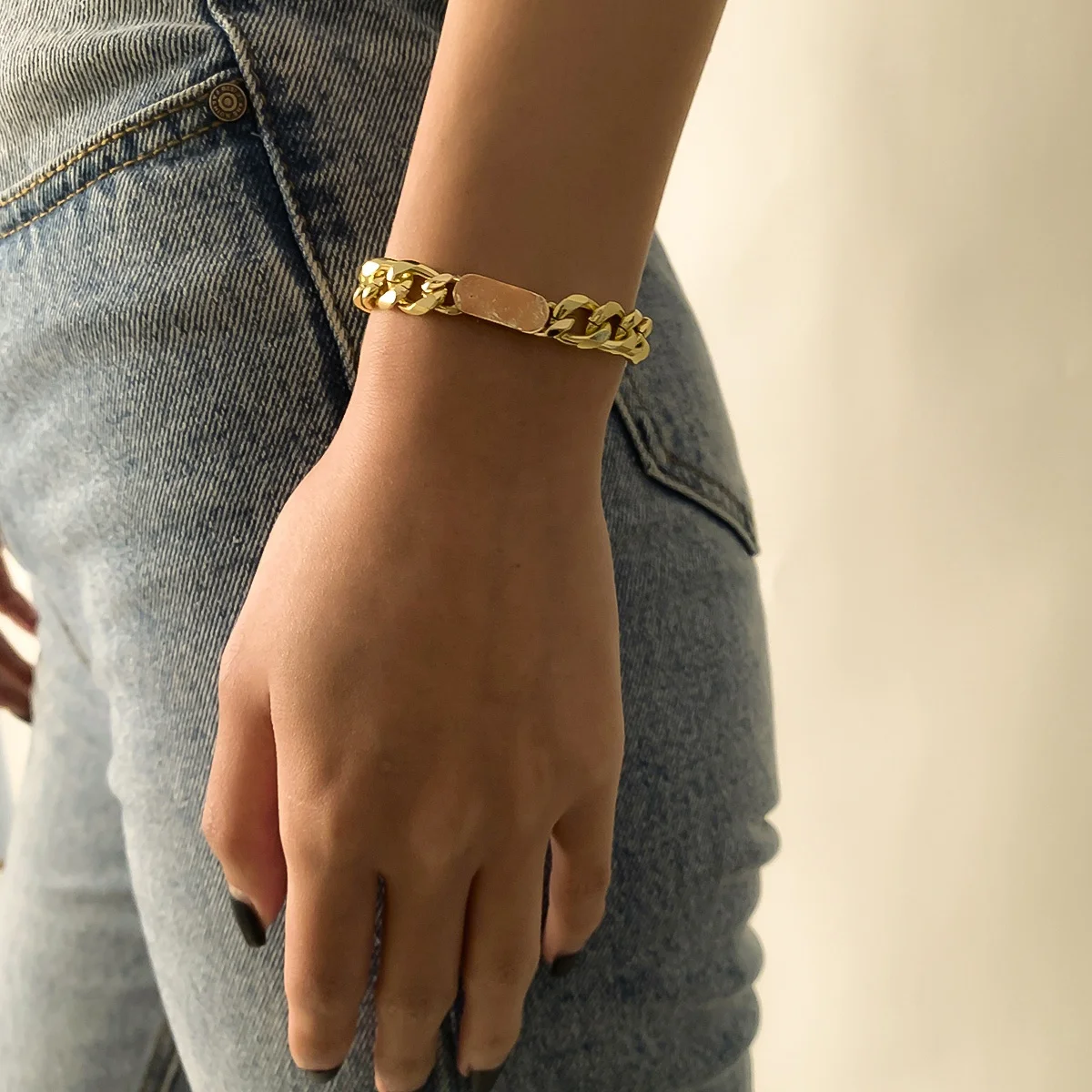 

High Quality Minimalist Gold Plated Bracelet Cuban Stout Link Chain Bracelet For Women Men, Customized color