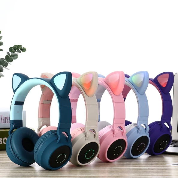 

Hot Selling Popular Cute Cat Ear Headphone Headset Girls Kids Christmas Gift Wireless Earphone Headphone, Black/white/pink/blue/yellow/green