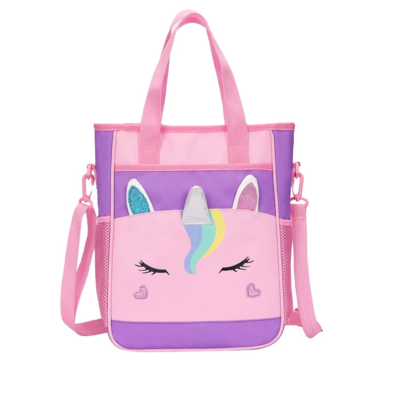 

2021 New 3D Unicorn Kids Dual Purpose School crossbody tote Bag with zipper pocket and Shoulder Strap, Customisation