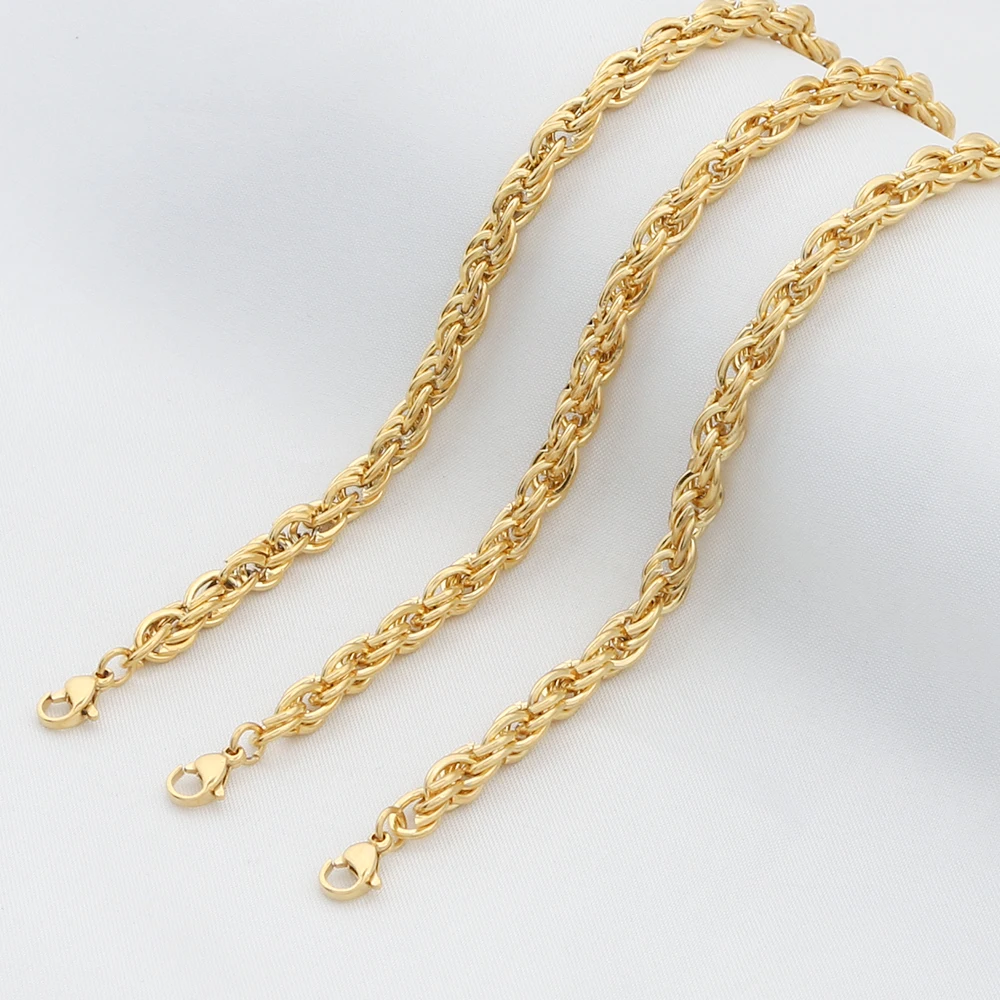 

Dainty Womens 18K Gold Plated Stainless Steel 5mm Chunky Twist Rope Chain Bracelets