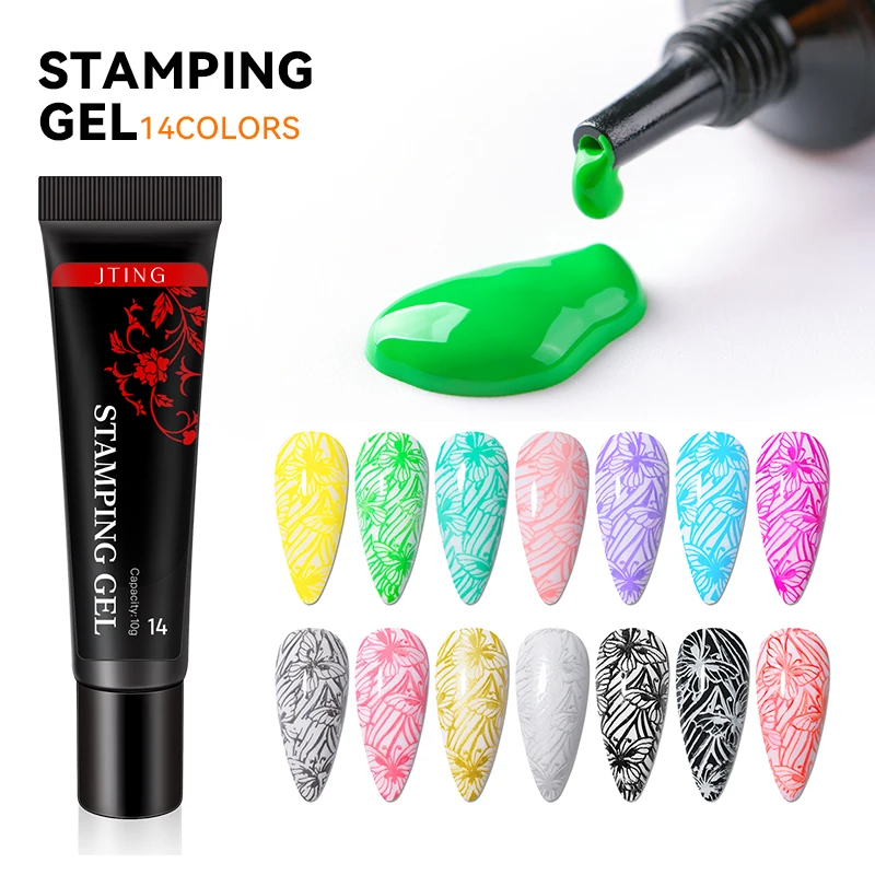 

JTING 14 colors nail art printing colours stamping gel polish pattern print OEM custom stamping gel tubes 15ml private label