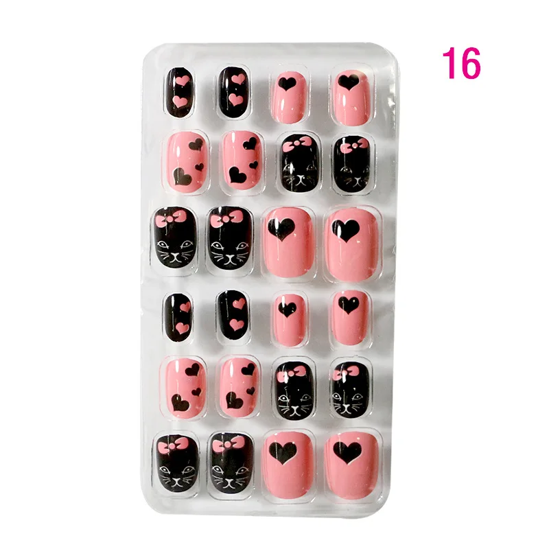 8 Designs 24pcs Children False Nails Kids Girls Press On Stick Full