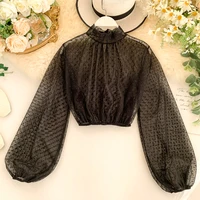 

Hot sale women fashion wave point puff sleeve blouse tops