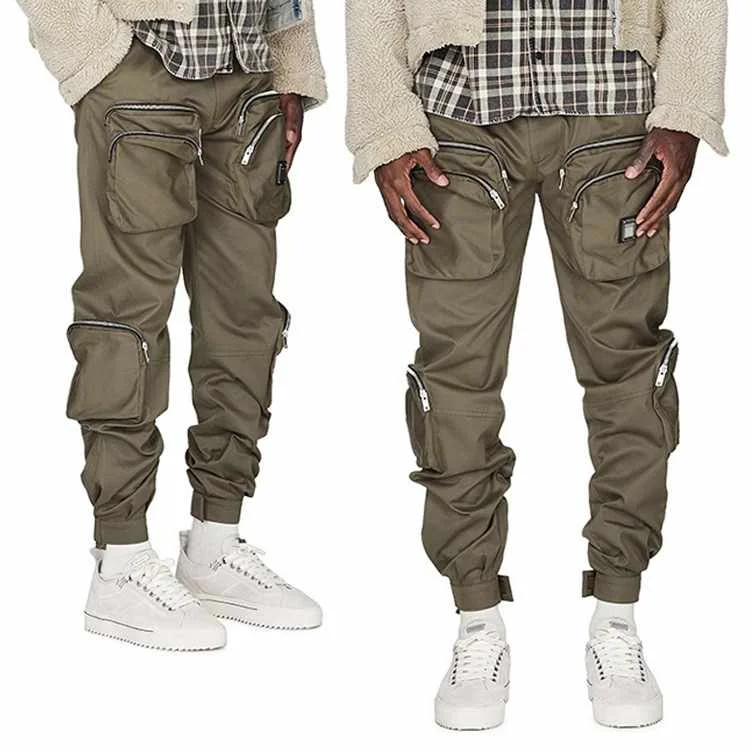 

Trend Solid Color Jogging Pants Mens Casual Pants Stretch Street Multi-Pocket Overalls, Customized color