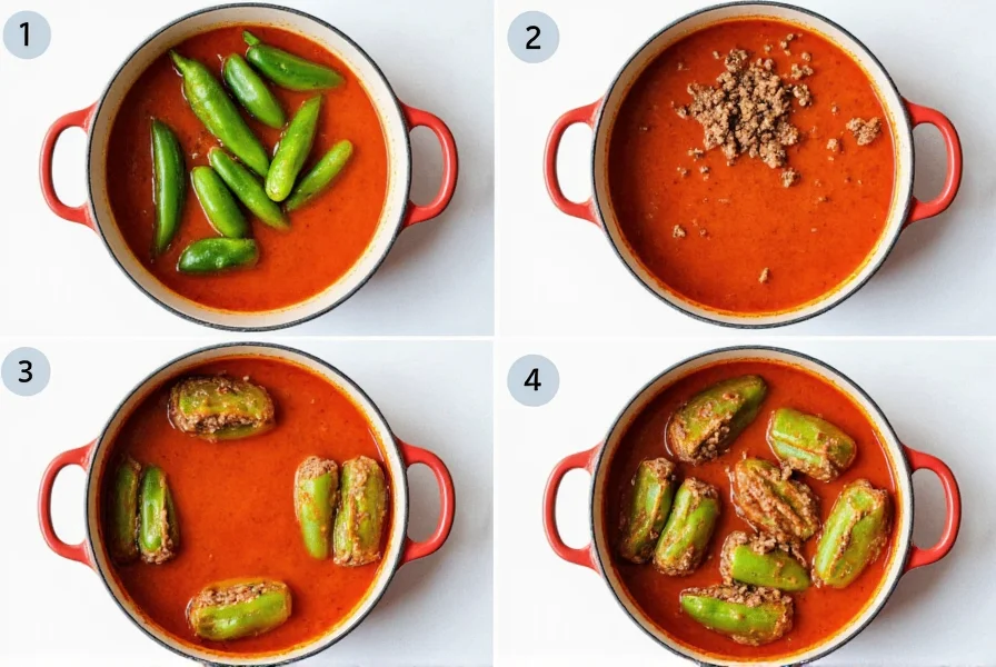 Schritt-für-Schritt-Zubereitung von gefüllten Paprikaschoten mit Tomatensuppe