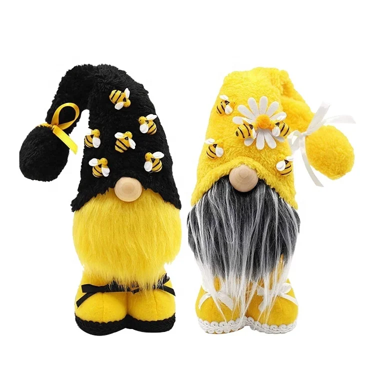 

Summer Bumble Bee Yellow & Black Scandinavian gonmes Tomte Nisse Swedish Home Farmhouse Plush Decor, Tropical Decoration