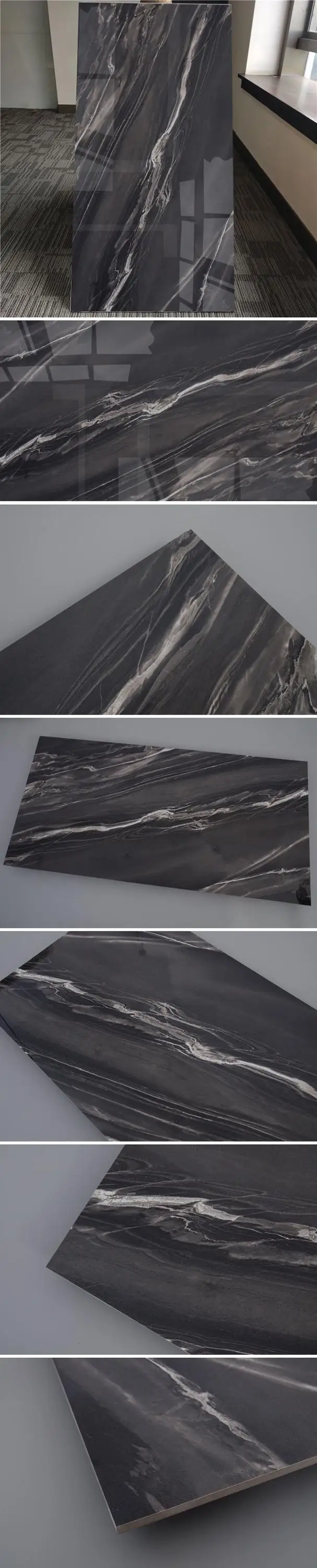 China Super High Gloss Black Porcelain Glitter Cheakered Floor