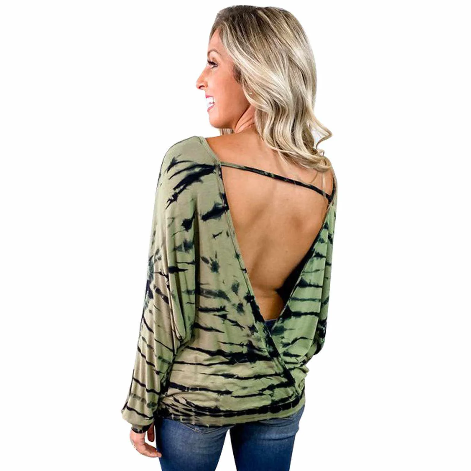 

Sweatshirts Wholesale Women Sexy Back Hollow-out Pullover Backless Sweatshirt, Green, gray