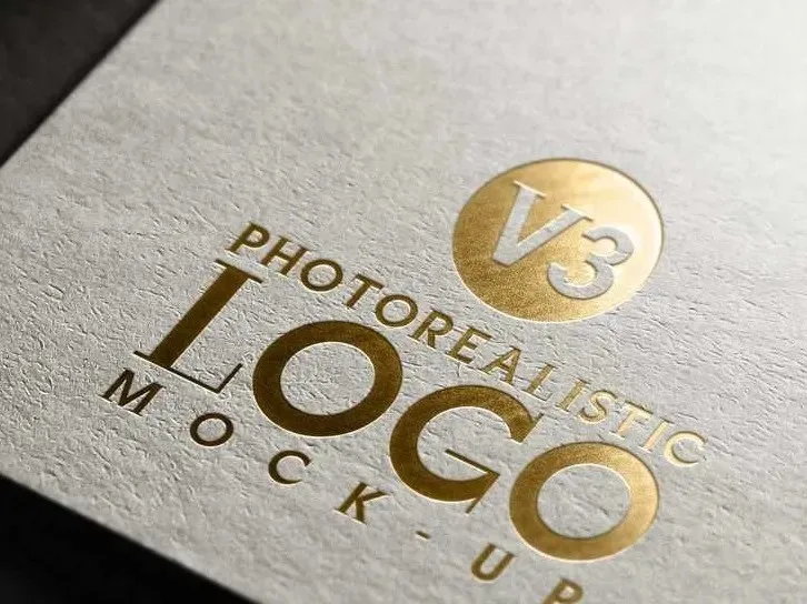 Premium hot foil stamping gold logo on white textured packaging — sharp edges, no flaking