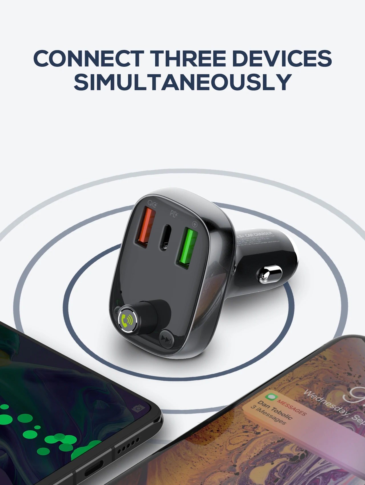 Ldnio 36w Bluetooth Fm Transmitter Mp3 Player Dual Usb&1pd Port Car