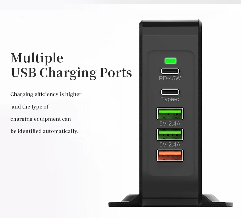 Multiple PD 75w Desktop 5 USB Ports  Charger Qi Fast Travel Adapter for Mobile phone