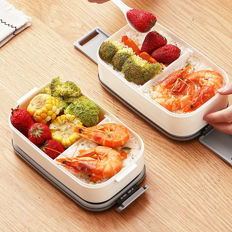 

304 Stainless Steel 2 Compartment Box Heating Two Stackable Bento Double Layer Lunch Box