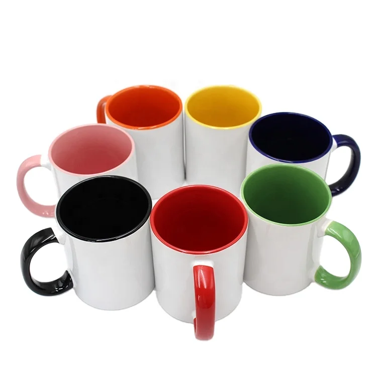 

11 oz inner and handle colored sublimation coating ceramic mug, Customized colors acceptable