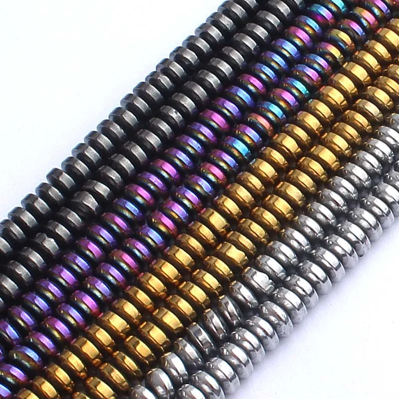 

Wholesale 4*2MM Gold/Silver/Colorful/Black Rondelle Hematite Spacer Beads for Jewelry Making DIY