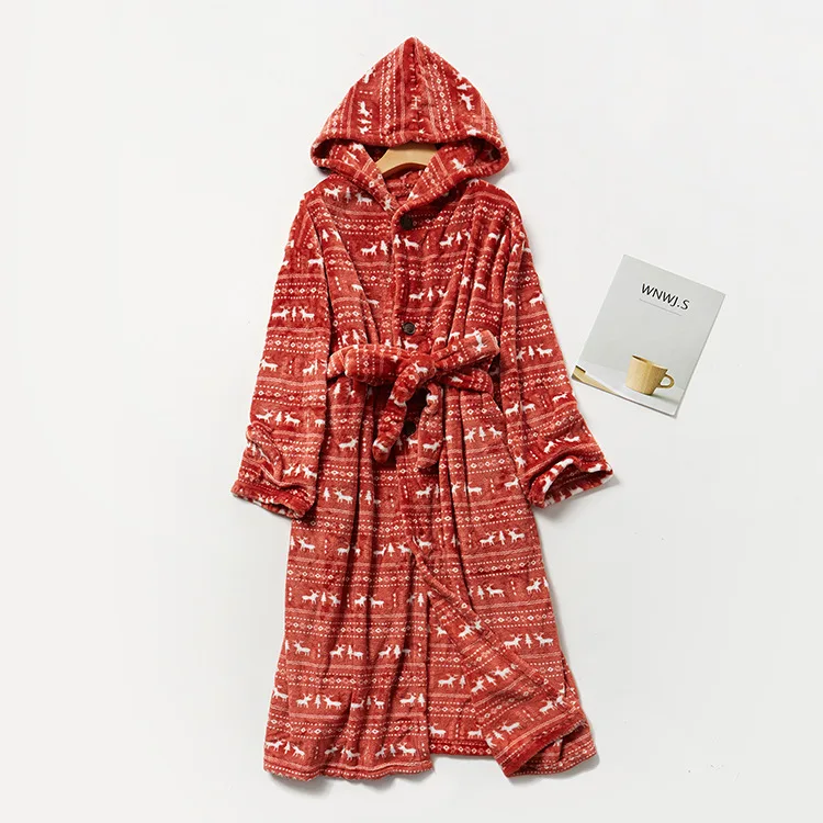 

Autumn/winter Flannel Nightgown Medium Length Plus Oversized Lovers Dressing Gown Soft and Comfortable Bathrobe