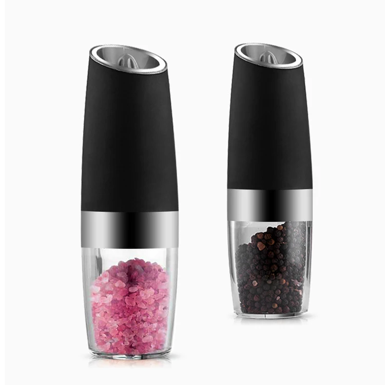 

Gravity Electric Salt and Pepper Grinder Set LED Light Automatic Pepper and Salt Mill Grinder Battery-Operated with Adjustable, Silver