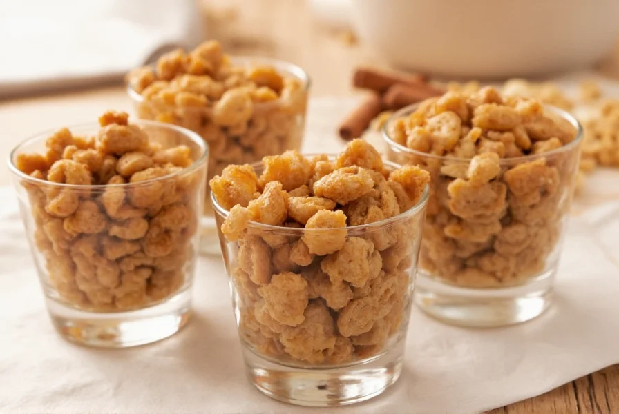 Close-up of Cinnamon Toast Crunch shots with cinnamon sugar rim in small glasses on wooden table