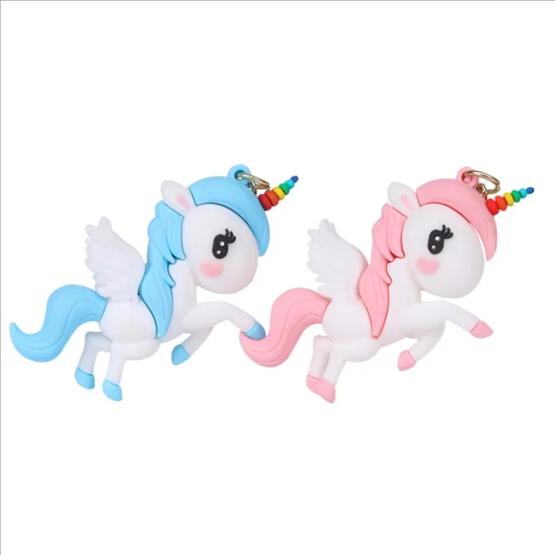 

New arrival hot selling Cartoon large solid plastic unicorn key ring schoolbag pendant rainbow horse pony pendant gift