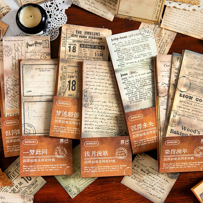 

30pcs/pack Material Paper Tear off message Notepad Vintage Collage Decoration Base Scrapbook Memo 6 Models