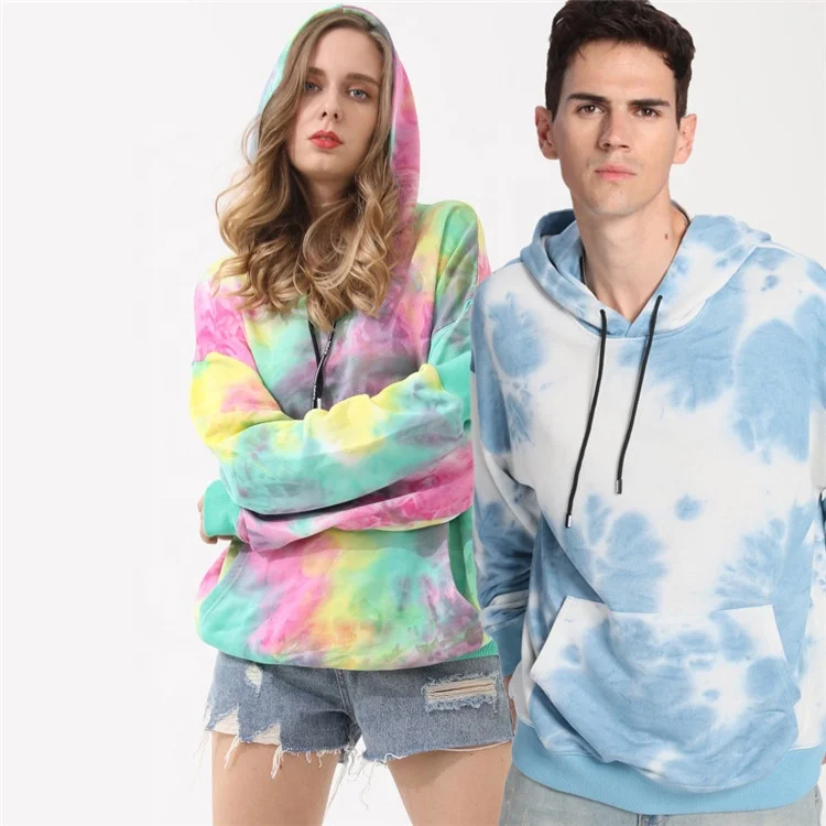 

Custom Cotton Women's Pullover Tie Dye Hoodies Unisex Colorful Man Blue Tie Die Hoodie With Pocket